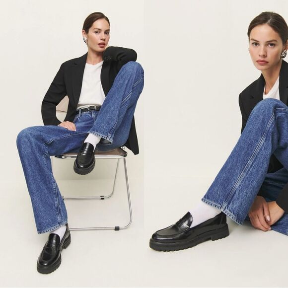 NEW Reformation Agnes Chunky Loafer in distressed leather - Picture 1 of 8
